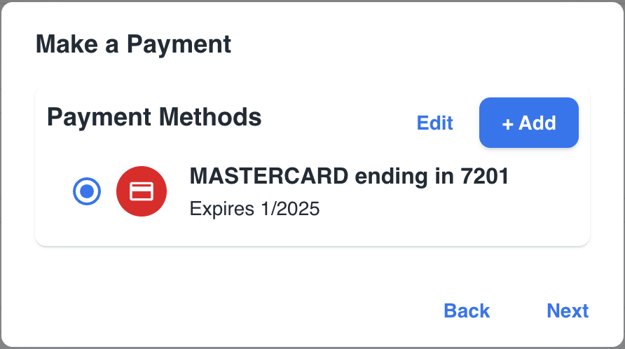 Payment Process Second Step, Selecting a payment method